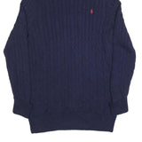 RALPH LAUREN SPORT Womens Navy Cable Knit Cotton Jumper Roll Neck XL Slim