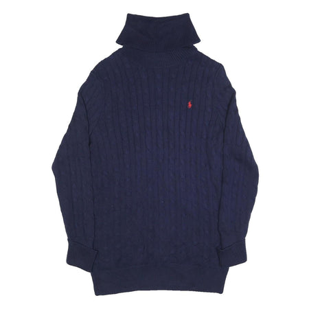 RALPH LAUREN SPORT Womens Navy Cable Knit Cotton Jumper Roll Neck XL Slim