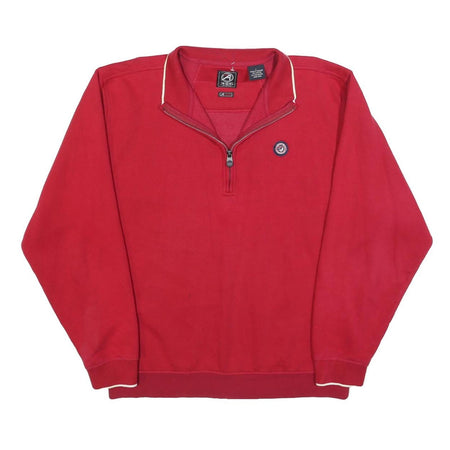 AHEAD Mens Red 1/4 Zip Sweatshirt L Cotton Blend Casual Pullover
