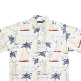 PURITAN Mens Cream & Blue Cotton Sailing Print Short Sleeve Shirt M Casual