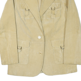 Womens Beige Coach Jacket M Suede Woven Plain Classic Fit Button Closure Long