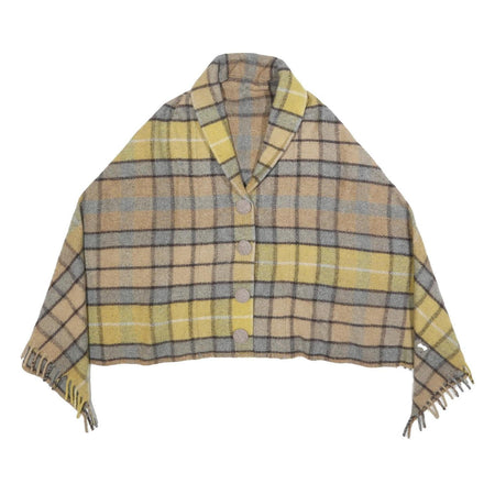 Womens Yellow Beige Check Jacket L Woven Classic Cropped Button Plain Casual