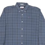 TOMMY HILFIGER Mens Blue Check Shirt XL Button-Down Collar Long Sleeve Cotton