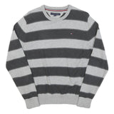 TOMMY HILFIGER Mens Grey & Dark Grey Striped Patterned Crew Neck Basic Knit