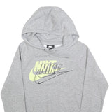 NIKE Mens Grey Cotton Blend Hoodie XS Logo Graphic Pullover Sweatshirt