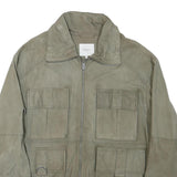 PEPE JEANS Mens Grey Leather Utility Jacket L Suede Four Pocket Zip Closure