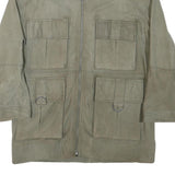 PEPE JEANS Mens Grey Leather Utility Jacket L Suede Four Pocket Zip Closure