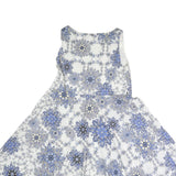 MAX MARA Womens White & Blue Fit & Flare Cotton Blend Dress Sleeveless Midi M