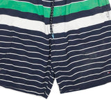 TOMMY HILFIGER Mens Shorts Navy Blue Green Striped L W32 Swimwear Drawstring