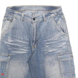 CYERESS Mens Blue Denim Cargo Shorts M W30 Embroidered Pockets Comfortable Fit