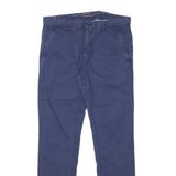 TOMMY HILFIGER Mens Cotton Blend Blue Slim Straight Trousers W32 L30 Classic Zip