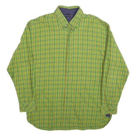 TOMMY HILFIGER Mens Green & Orange Checked Shirt XL Casual Classic Cotton