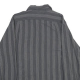 REUNION Mens Grey & White Striped Linen Blend Shirt L Long Sleeve Casual