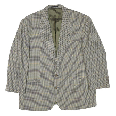 PKZ Mens Beige & Brown Classic Wool Blend Jacket L Woven Check Tailored Button
