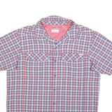 COLUMBIA Mens Blue & Red Check Shirt L Cotton Blend Lightweight Short Sleeve