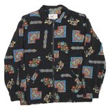 GW Mens Black Polyester Blend Floral Geometric Zip Jacket M Stylish Lightweight