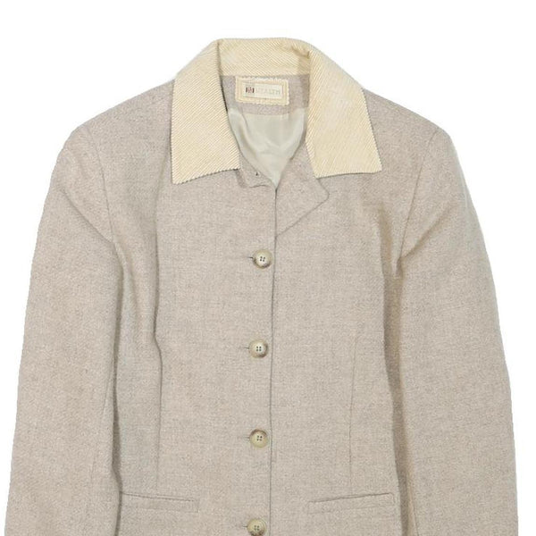 HEALTH Womens Beige Wool Blend Jacket S Plain Classic Button Closure