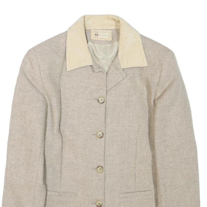 HEALTH Womens Beige Wool Blend Jacket S Plain Classic Button Closure