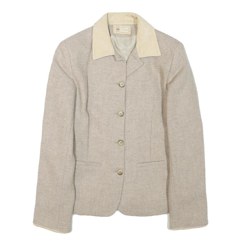 HEALTH Womens Beige Wool Blend Jacket S Plain Classic Button Closure
