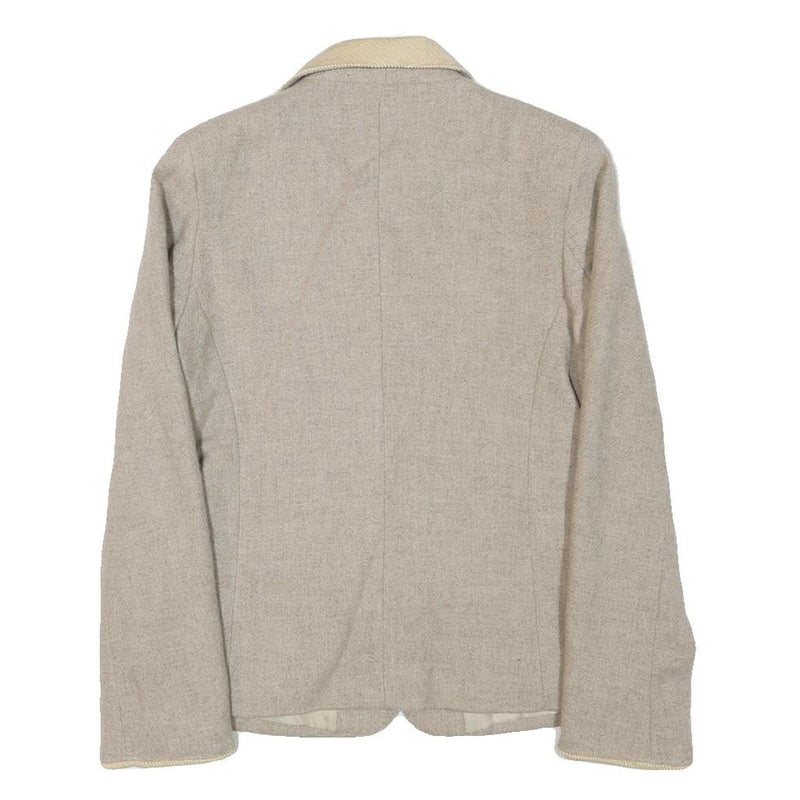 HEALTH Womens Beige Wool Blend Jacket S Plain Classic Button Closure
