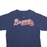 MAJESTIC Mens Navy Blue Braves Graphic T-Shirt L Short Sleeve Crew Neck Sports