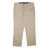 TOMMY HILFIGER Mens Cotton Blend Beige Slim Zip Trousers W35 L28 Classic Casual