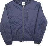 ZARA Mens Blue Hooded Jacket L Polyester Plain Lightweight Zip Casual