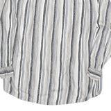 Mens White & Grey Striped Cotton Blend Shirt M Casual Button-Up