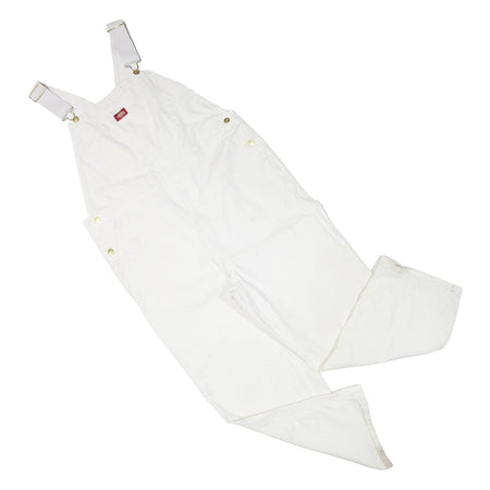 DICKIES Mens White Cotton Blend Classic Dungarees L W40 L28 Workwear