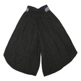 Womens Black Loose Rayon Trousers W24 L18 Embroidered Waist Casual Summer