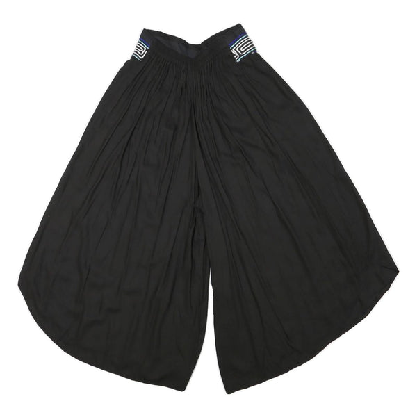 Womens Black Loose Rayon Trousers W24 L18 Embroidered Waist Casual Summer