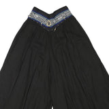 Womens Black Loose Rayon Trousers W24 L18 Embroidered Waist Casual Summer