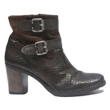 GIL D'ALAIN Womens Brown Leather Ankle Boots UK 8 Stylish Mid Heel Buckle Detail