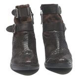 GIL D'ALAIN Womens Brown Leather Ankle Boots UK 8 Stylish Mid Heel Buckle Detail