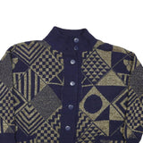 JESSICA Womens Navy & Gold Patterned Button Up Chunky Knit M Jumper Acrylic