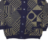 JESSICA Womens Navy & Gold Patterned Button Up Chunky Knit M Jumper Acrylic
