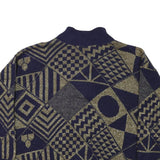 JESSICA Womens Navy & Gold Patterned Button Up Chunky Knit M Jumper Acrylic