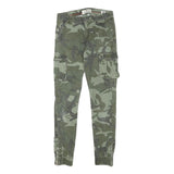 SMALL GANG Womens Slim Cotton Blend Green Camouflage Cargo Trousers W25 L26