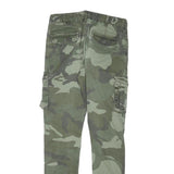SMALL GANG Womens Slim Cotton Blend Green Camouflage Cargo Trousers W25 L26