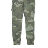 SMALL GANG Womens Slim Cotton Blend Green Camouflage Cargo Trousers W25 L26