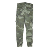 SMALL GANG Womens Slim Cotton Blend Green Camouflage Cargo Trousers W25 L26