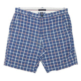 TOMMY HILFIGER Mens Shorts Blue & White Checked XL W35 Casual Cotton Blend