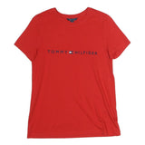 TOMMY HILFIGER Mens Red Graphic T-Shirt S Short Sleeve Crew Neck Logo Cotton