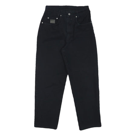 HIS Womens Cotton Blend Black Relaxed Straight Trousers W26 L25 Casual Zip