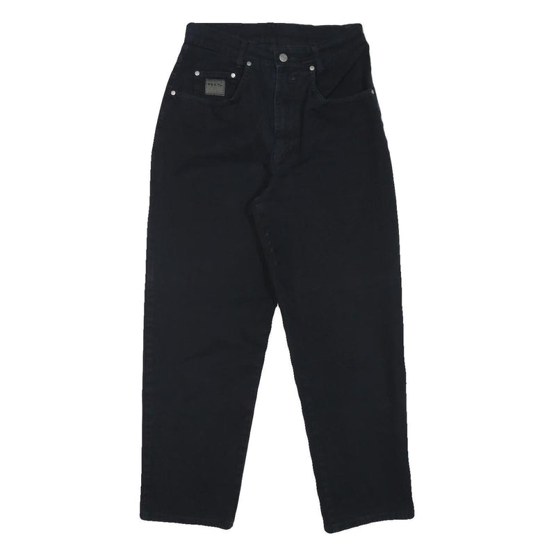 HIS Womens Cotton Blend Black Relaxed Straight Trousers W26 L25 Casual Zip