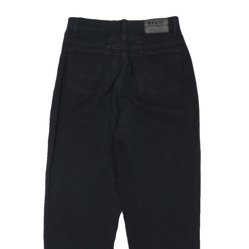 HIS Womens Cotton Blend Black Relaxed Straight Trousers W26 L25 Casual Zip