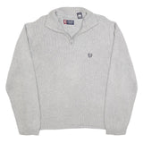 CHAPS Mens Grey Cotton Patterned Jumper Half Zip Crew Neck Regular L