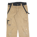 DICKIES Mens Regular Fit Beige & Black Workwear Trousers W32 L32 Durable Cotton