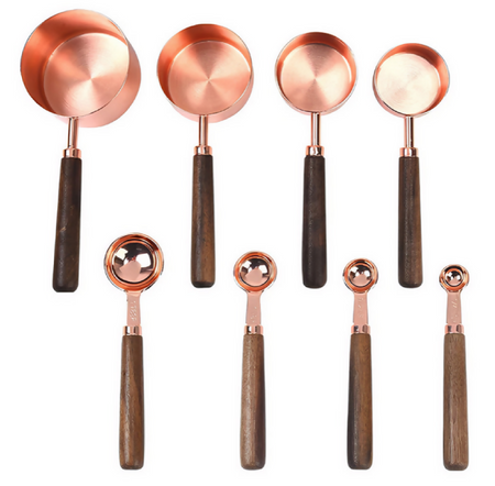 Anygleam Rosegold Brown 8pcs Wooden Measuring Cup Kitchen Tools Accessories