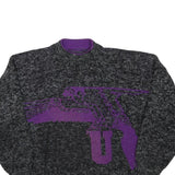 Womens Black Grey & Purple Wool Blend Patterned Jumpers Crew Neck Basic Knit M